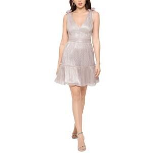 XSCAPE Sleeveless Fit and Flare Mini Cocktail Dress Metallic Pink Size 12